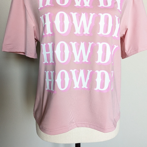 Pink and white western Howdy short sleeve tshirt top size M - Picture 4 of 5